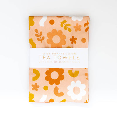 Funky Floral Beige Tea Towels | 2 Pack